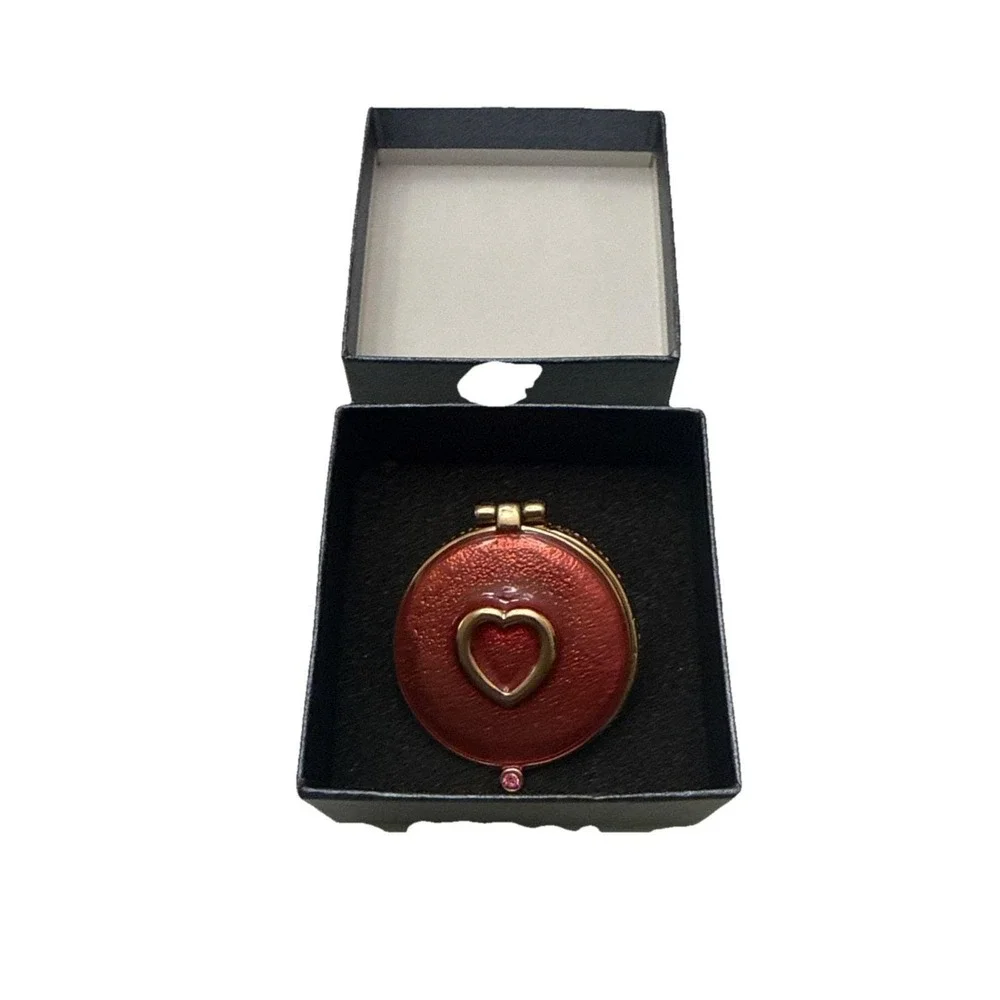 Vintage pearl enamel encased Trinket / Pill box container hinged enamel red gold